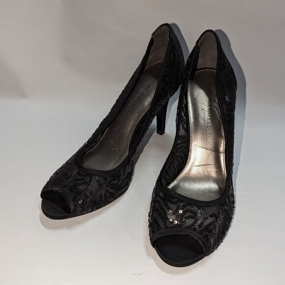Adrianna Papell 9M Black Sequin Embellished Peep Toe Heels - Picture 3 of 6